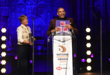 Clare Balding CBE alongside Paul Sesay presenting the 2024 National Diversity Awards