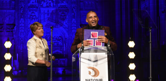 Clare Balding CBE alongside Paul Sesay presenting the 2024 National Diversity Awards
